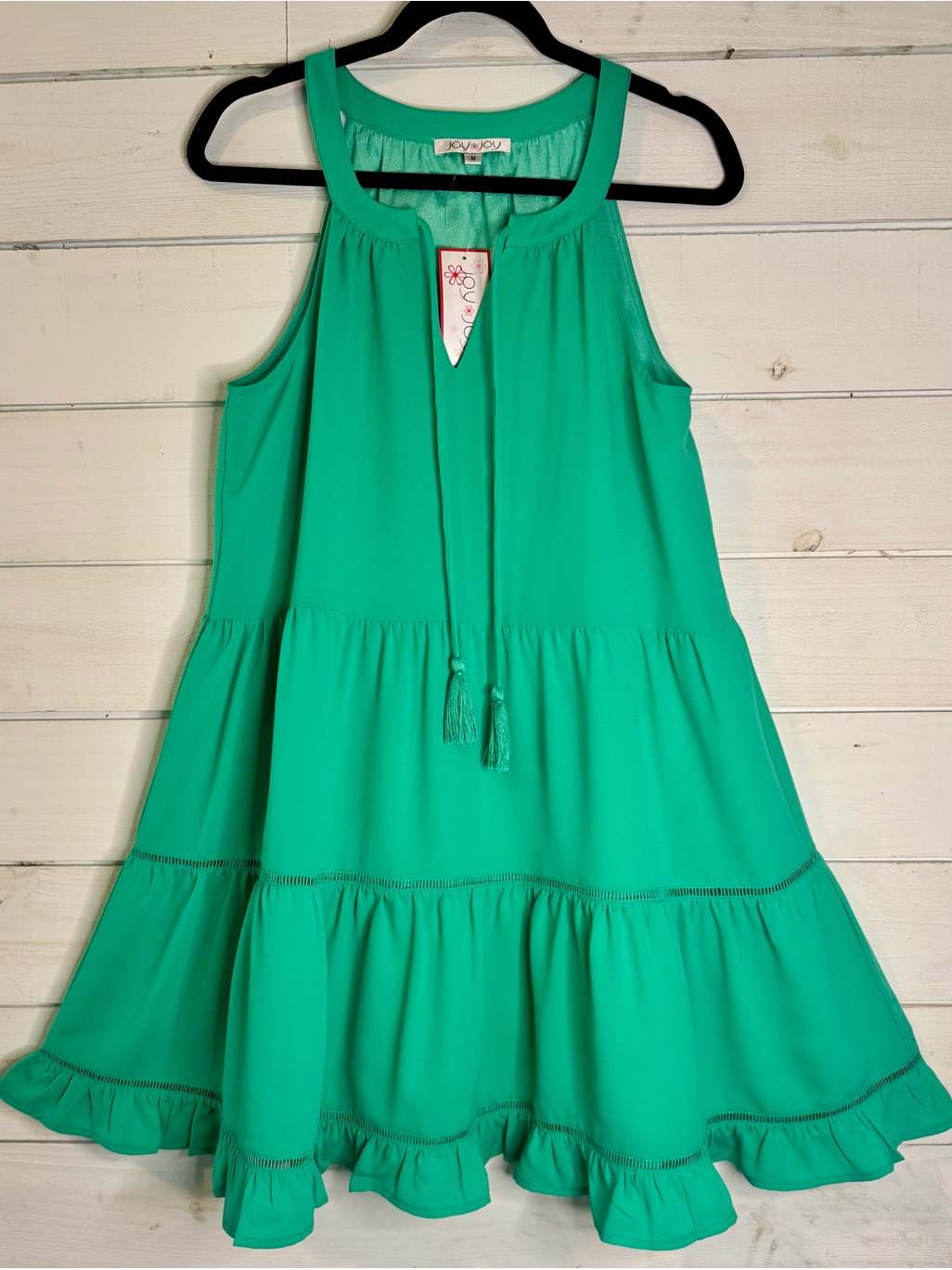 Joy Joy Bright Emerald Tiered Halter Dress With Tassels